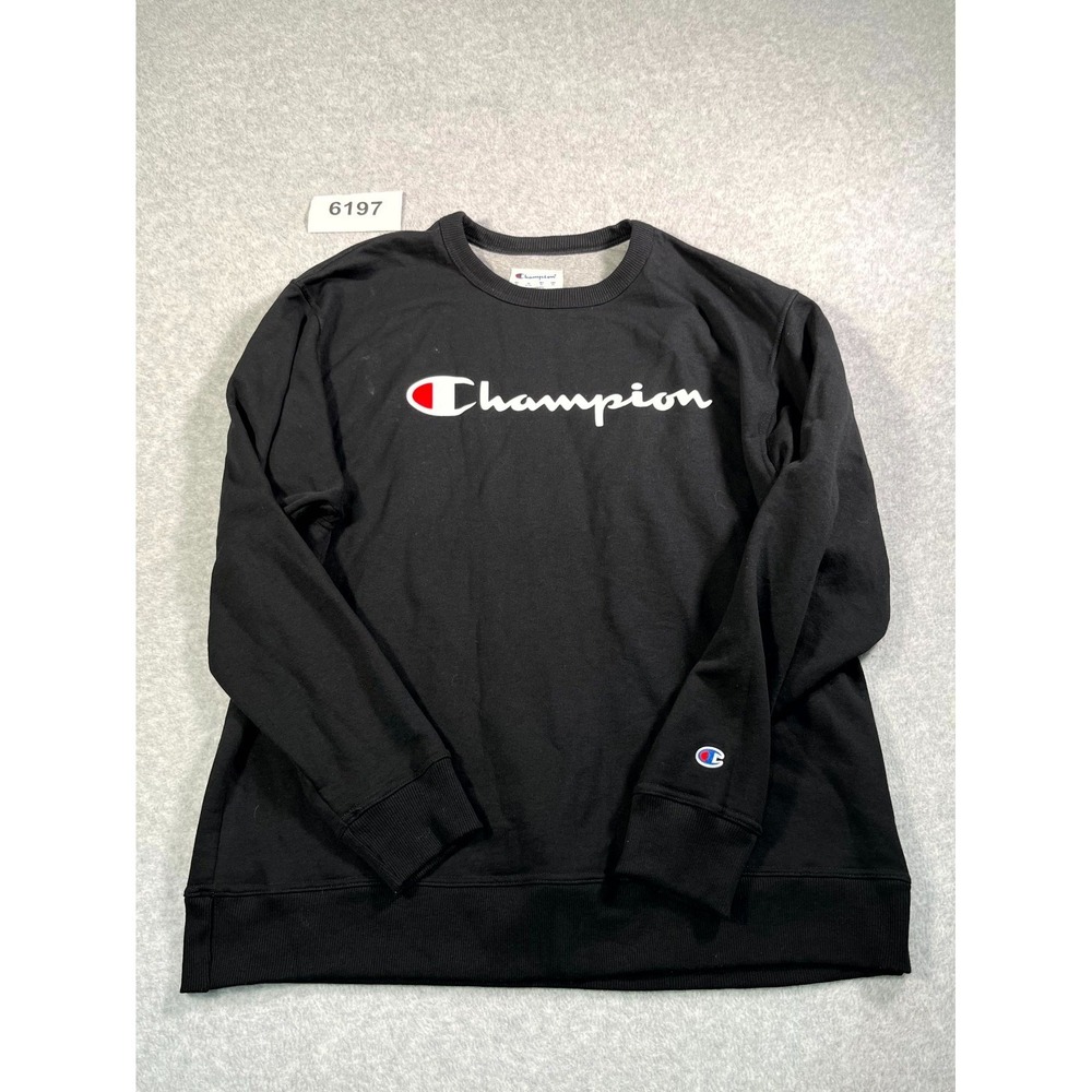 Champion Sweatshirt Mens XL Black Fleece Cotton Crew Neck Long Sleeve Outdoor